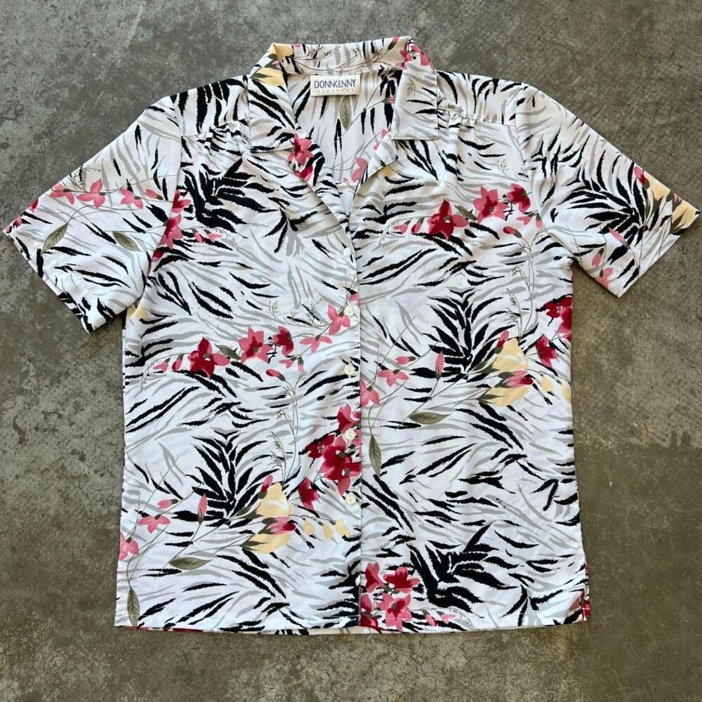Vintage Donnkenny Zebra Floral Tropical Button Down Shirt Blouse Women's Medium
